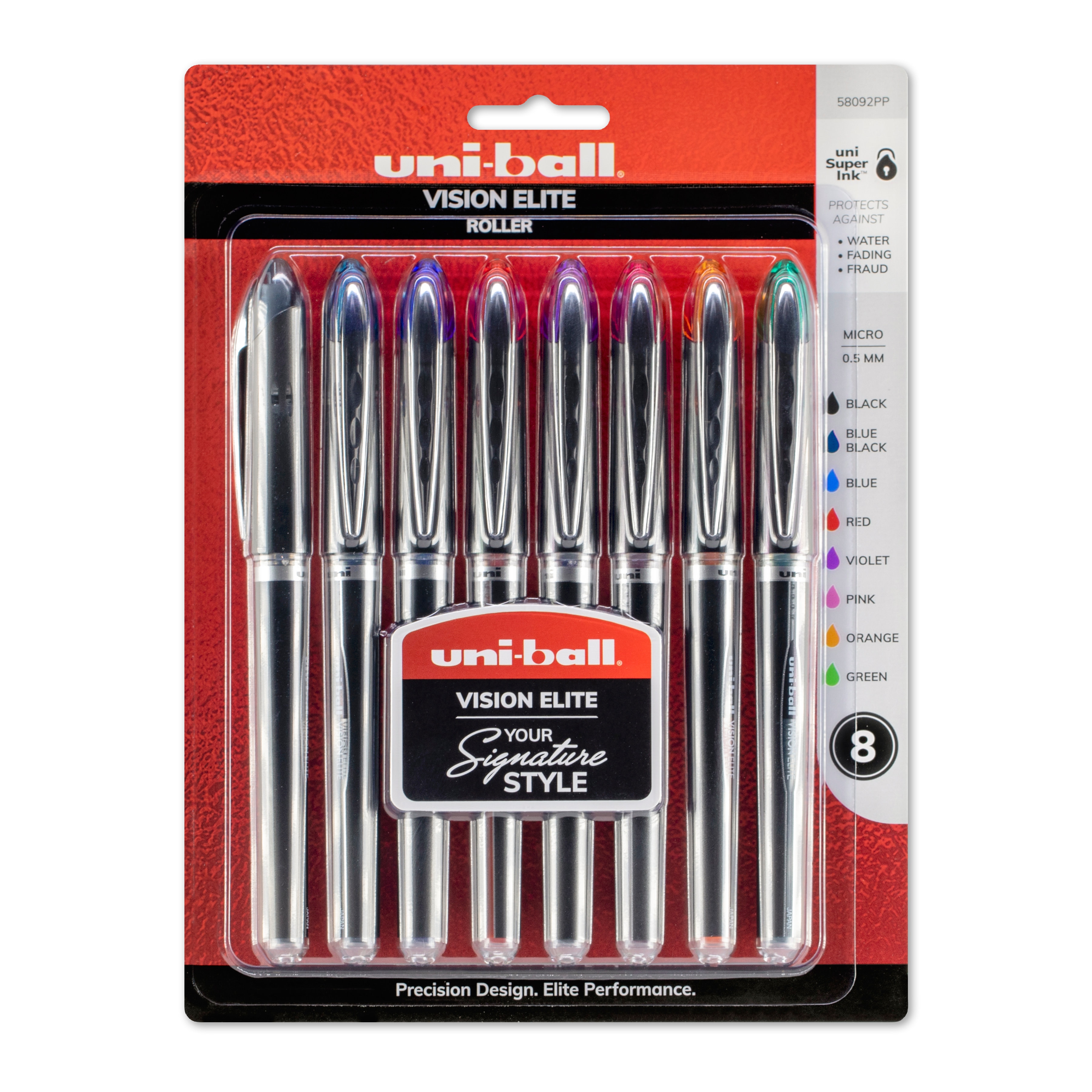 VISION ELITE STICK ROLLER BALL PEN, MICRO 0.5 MM, ASSORTED INK, BLACK ...